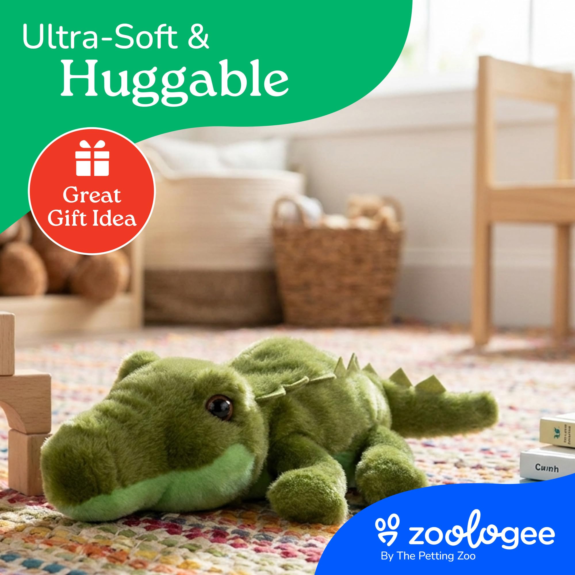 8-Inch Green Alligator Stuffed Animal by The Petting Zoo – Eco-Friendly Gator Plush Toy for Kids