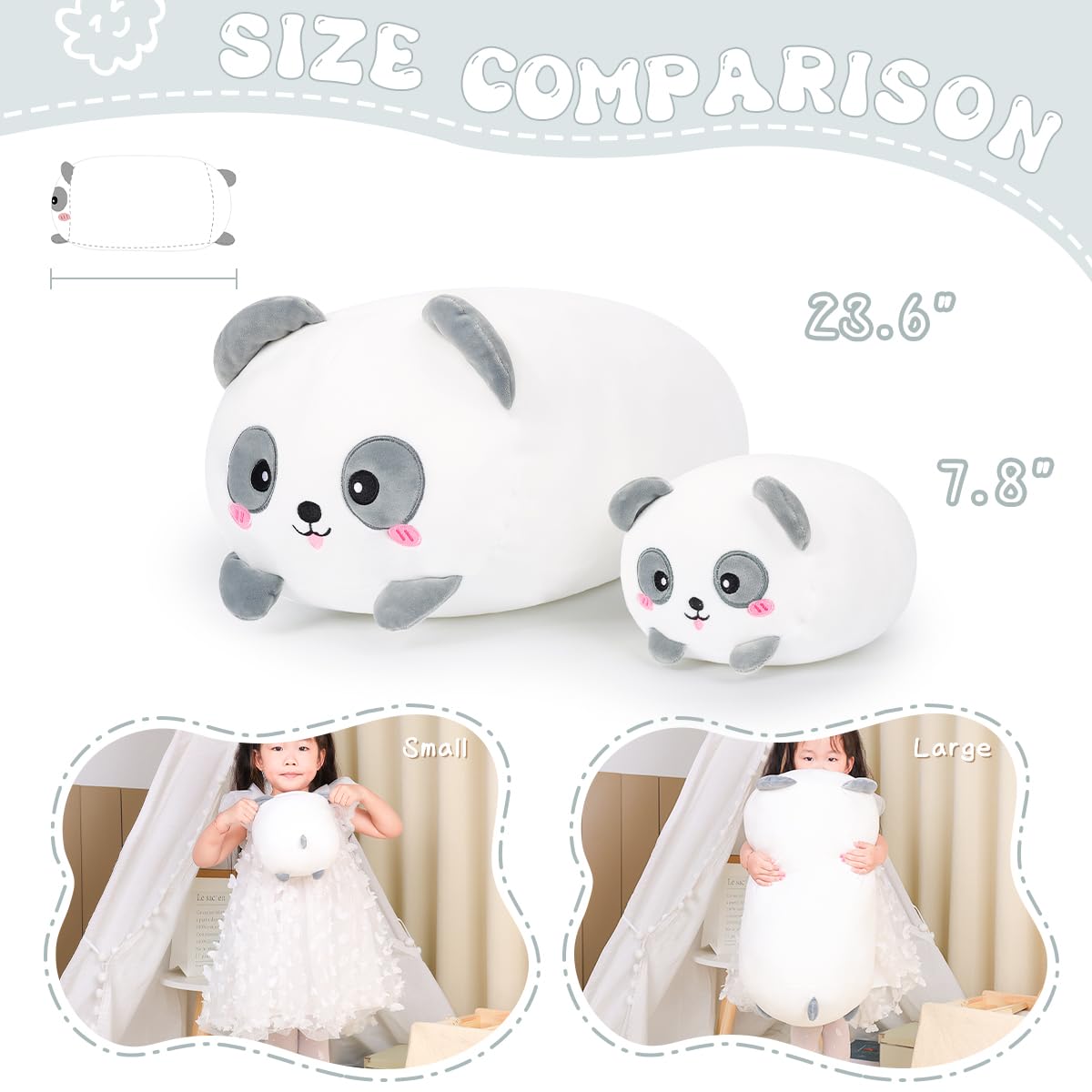 8-Inch Panda Plush Pillow – Soft Cylindrical Hugging Toy from AIXINI