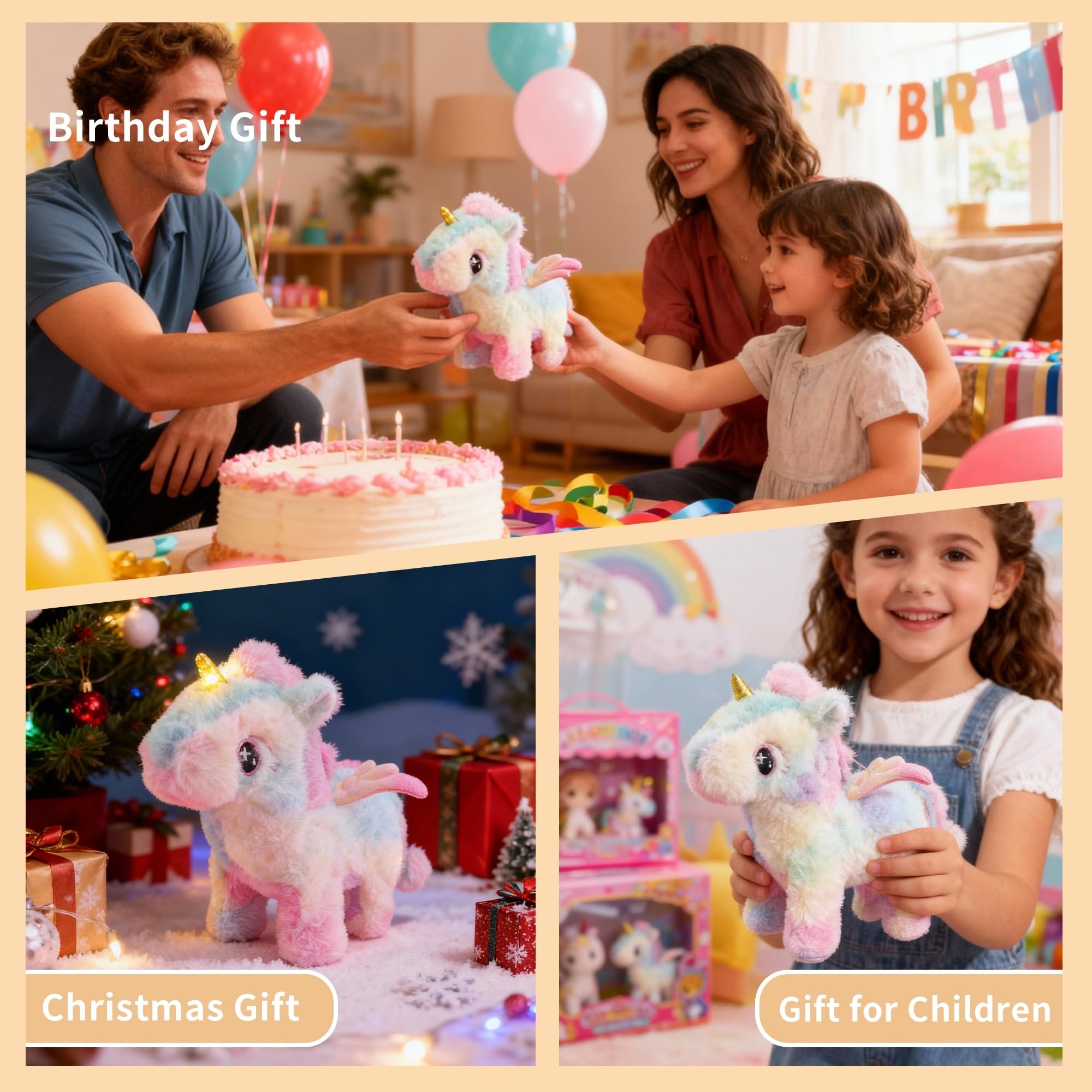 8-Inch Walking Unicorn Plush Toy – Interactive Stuffed Animal with Sound and Motion, Gift for Toddlers