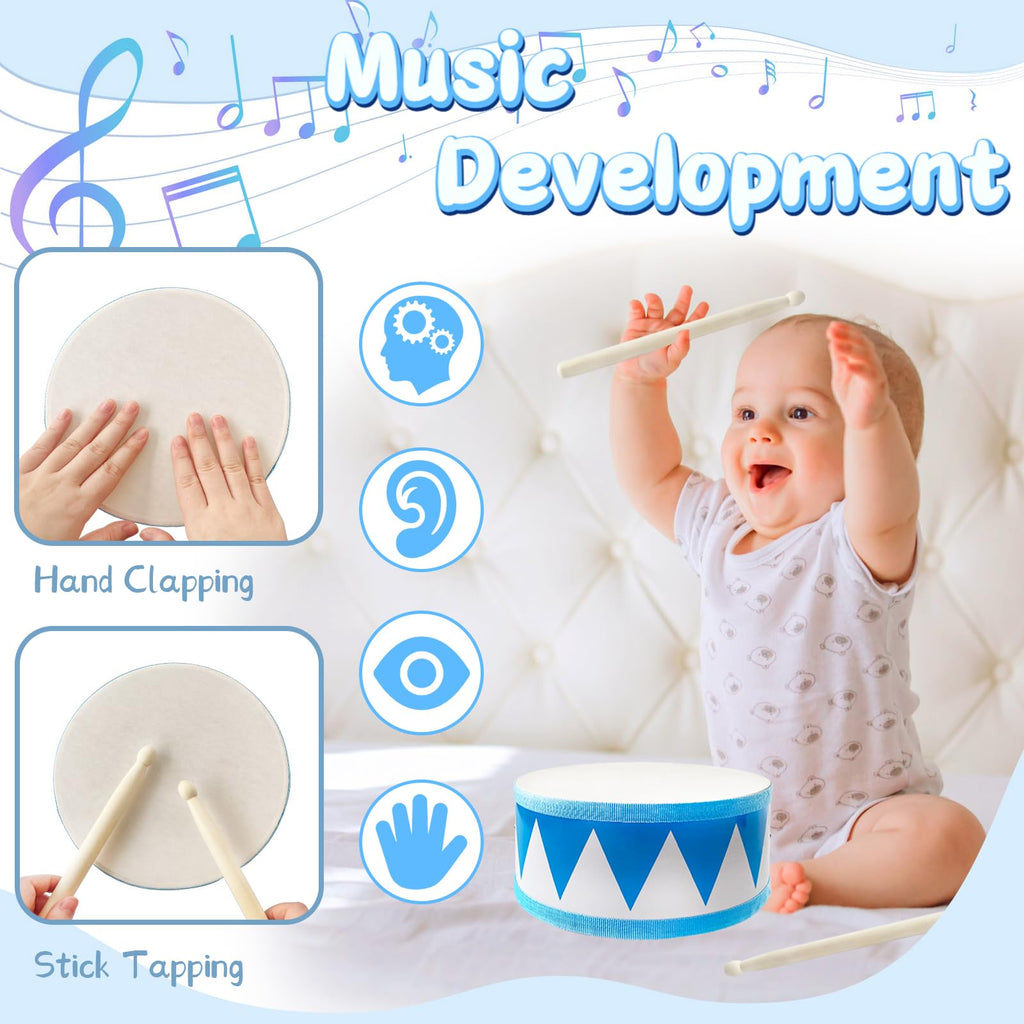 8-Inch Wooden Drum Set for Toddlers – Adjustable Strap & 2 Drumsticks, Musical Toy for Kids