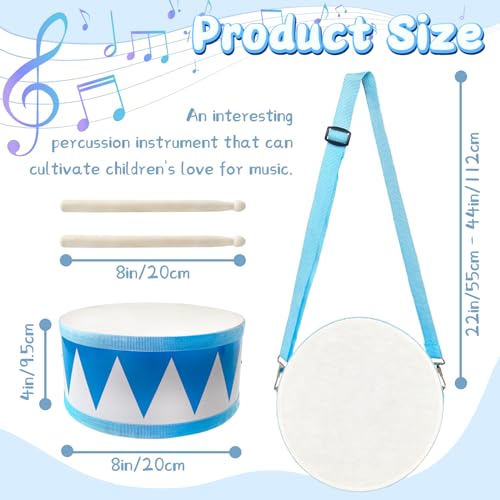 8-Inch Wooden Drum Set for Toddlers – Adjustable Strap & 2 Drumsticks, Musical Toy for Kids