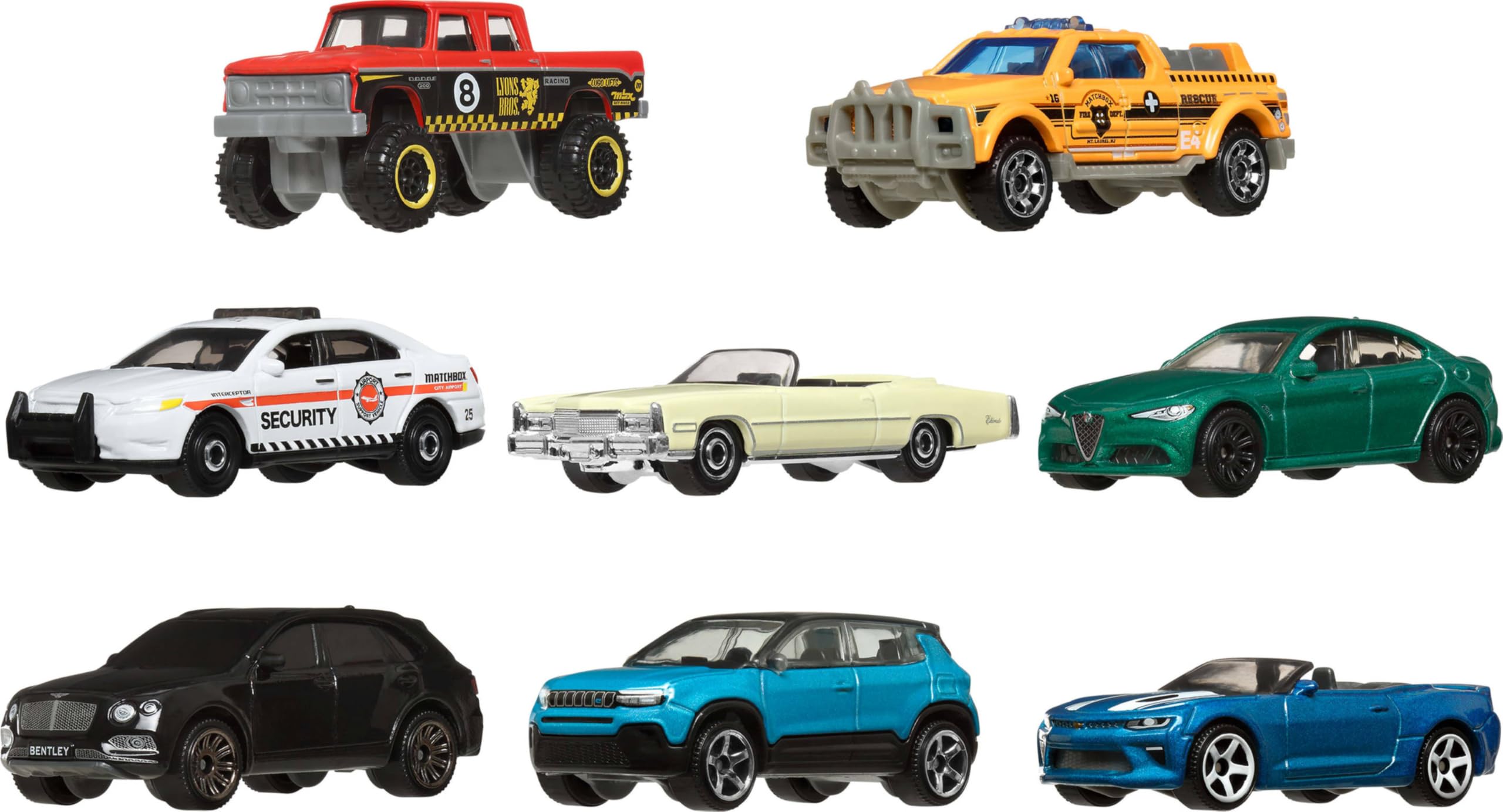 8-Matchbox Vehicles Set: 1:64 Scale Die-Cast Cars & Trucks with Exclusive Model