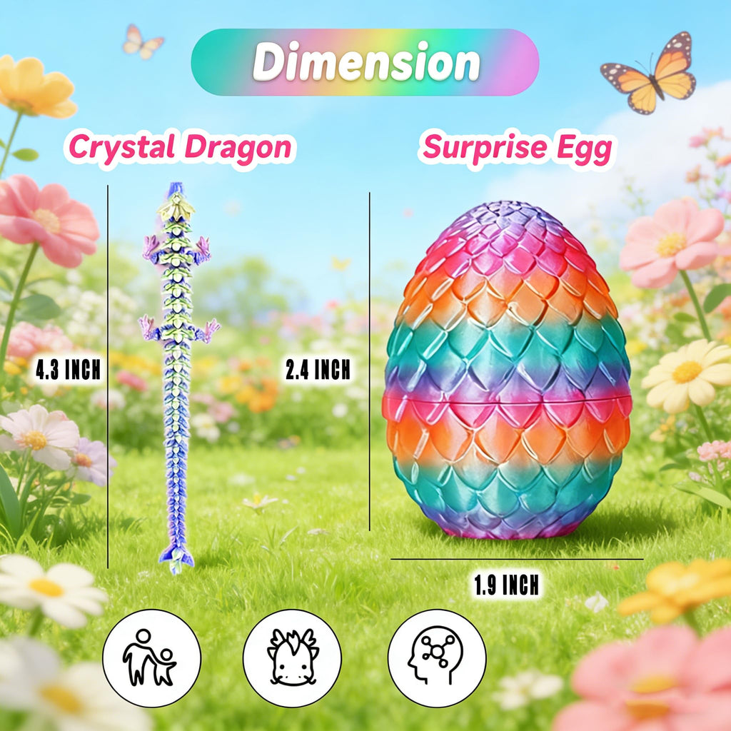 8-Pack 3D Printed Dragon Eggs with Articulated Crystal Dragons Inside – Surprise Fidget Toy & Desk Decor