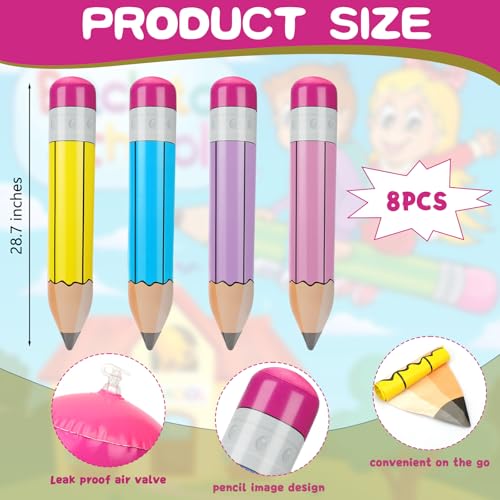 8 Pack Giant Inflatable Pencil Balloons – 28.7 Inch Jumbo Blow Up Pencils for Back to School, Graduation, Birthdays, and Party Decorations