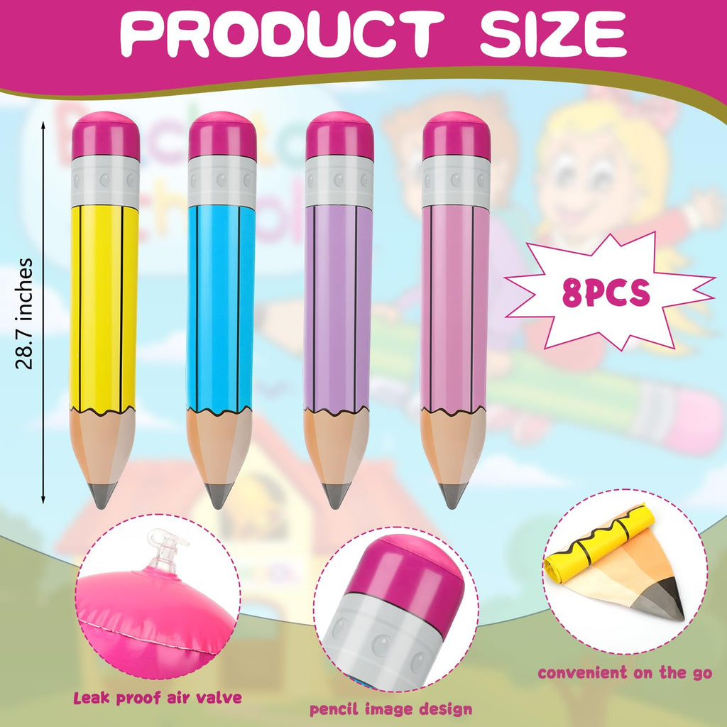 8 Pack Giant Inflatable Pencil Balloons – 28.7 Inch Jumbo Blow Up Pencils for Back to School, Graduation, Birthdays, and Party Decorations