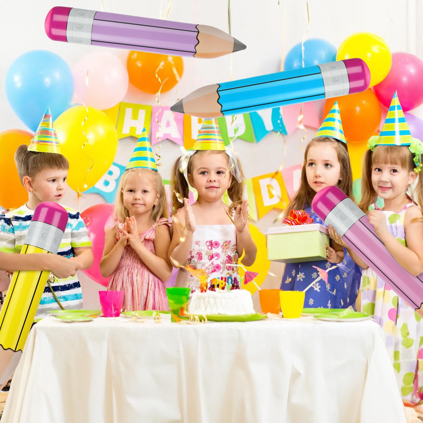 8 Pack Giant Inflatable Pencil Balloons – 28.7 Inch Jumbo Blow Up Pencils for Back to School, Graduation, Birthdays, and Party Decorations