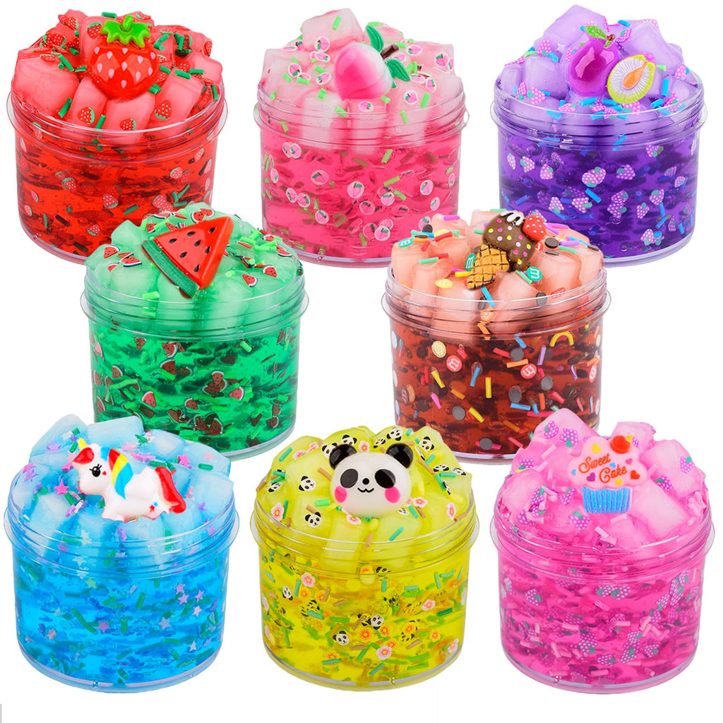 8-Pack Jelly Cube Crunchy Slime Kit with Non-Sticky Clear Slime – Stress Relief Toy for Kids and Adults