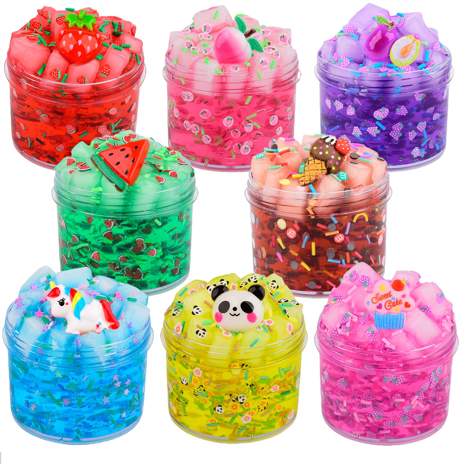8-Pack Jelly Cube Crunchy Slime Kit with Non-Sticky Clear Slime – Stress Relief Toy for Kids and Adults