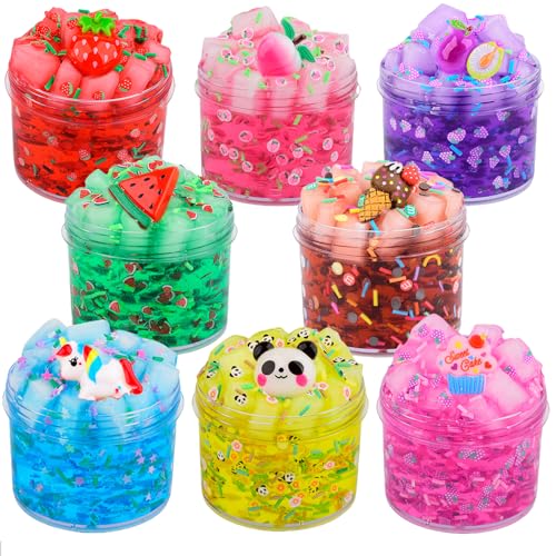 8-Pack Jelly Cube Crunchy Slime Kit with Non-Sticky Clear Slime – Stress Relief Toy for Kids and Adults