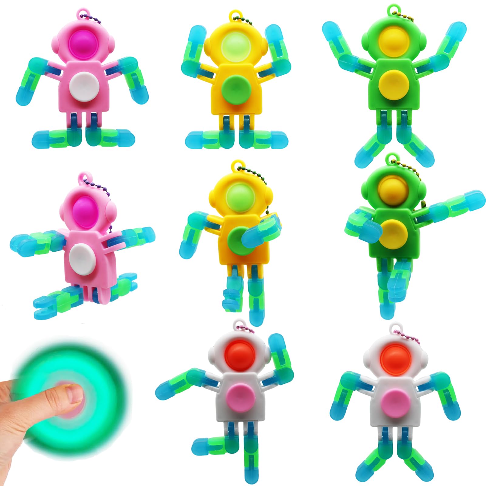 8-Pack Luminous Fidget Spinner Toy with Wacky Tracks - 3-in-1 Pop, Spin & Fold Space Astronaut for Kids