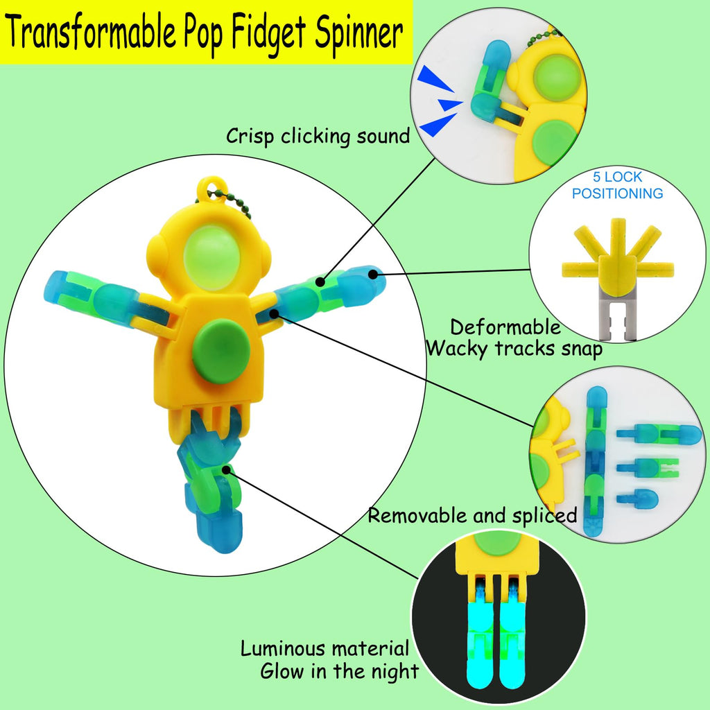 8-Pack Luminous Fidget Spinner Toy with Wacky Tracks - 3-in-1 Pop, Spin & Fold Space Astronaut for Kids