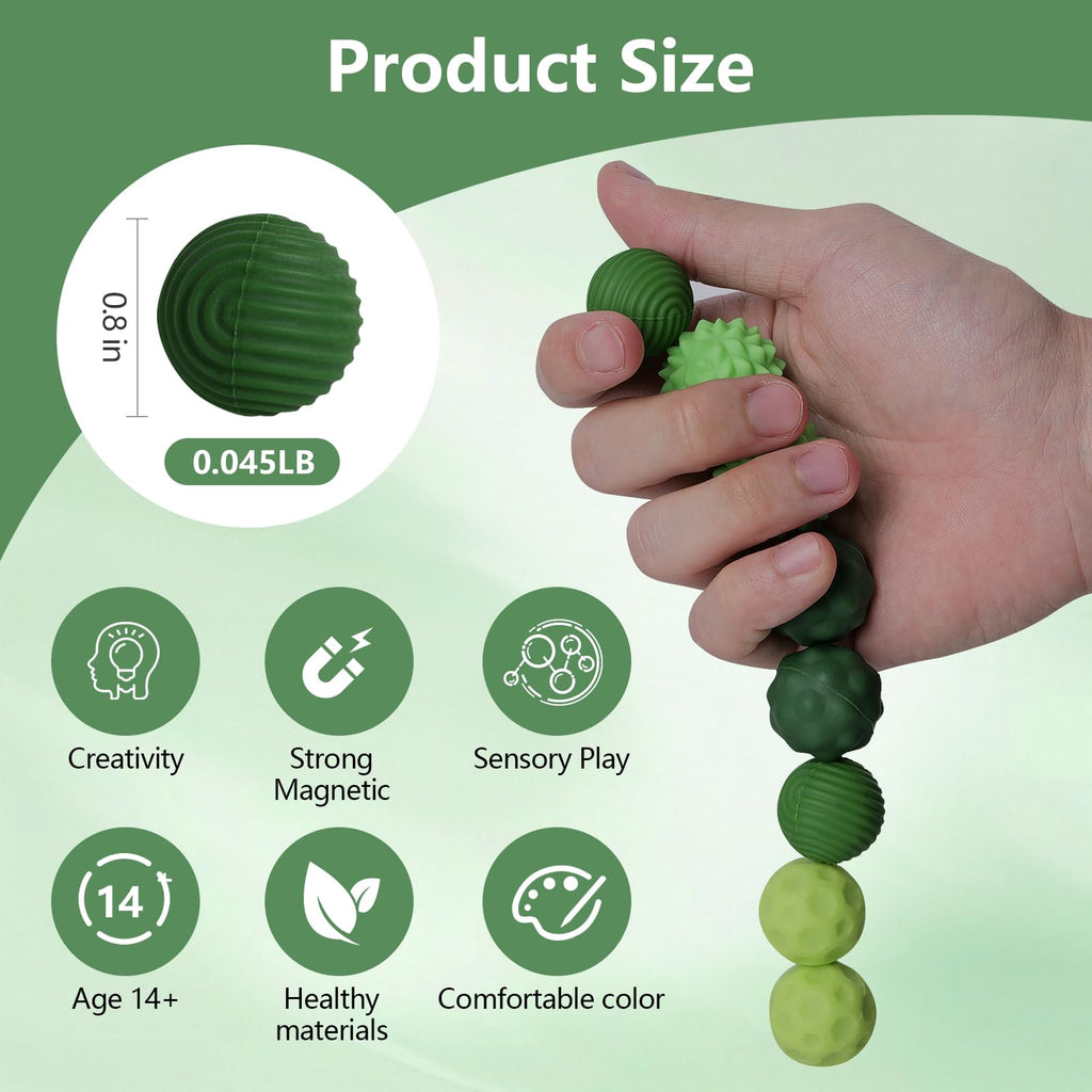 8 Pack Magnetic Balls Fidget Toy with Textured Silicone Shell - Stress Relief Sensory Toy for Anxiety, ADHD, Autism - Silent Desk Toy for Adults and Teens (Green)