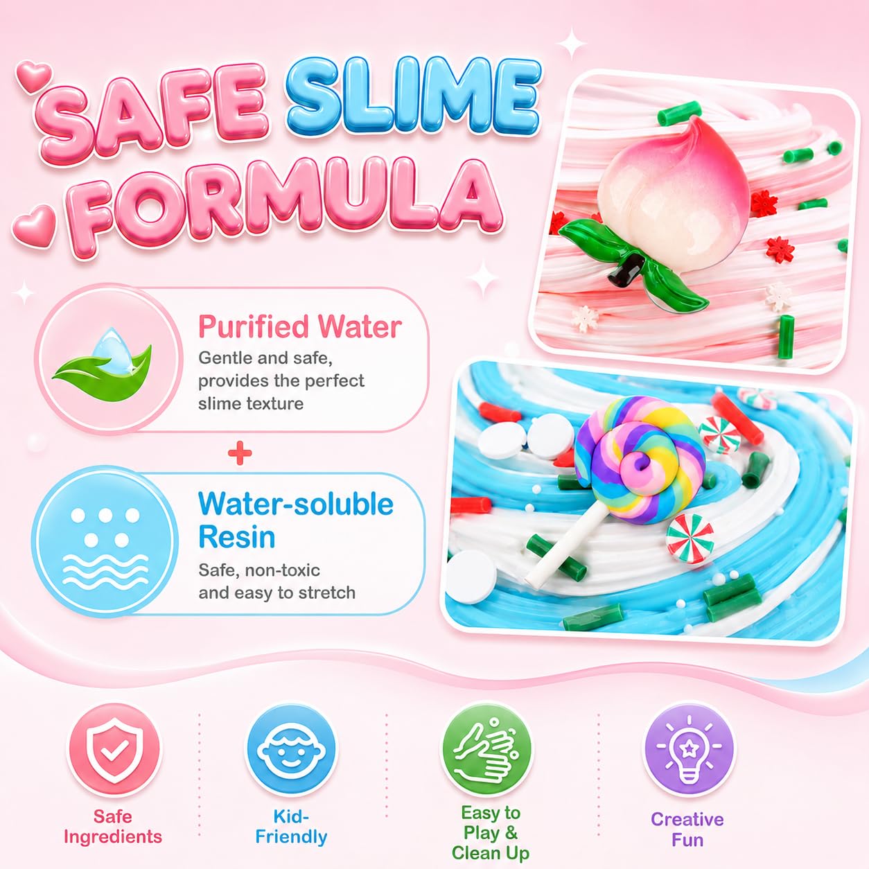 8-Pack Scented Slime Kit with Peach Butter and Clear Slime, Non-Sticky, Includes Charms – Gift for Kids