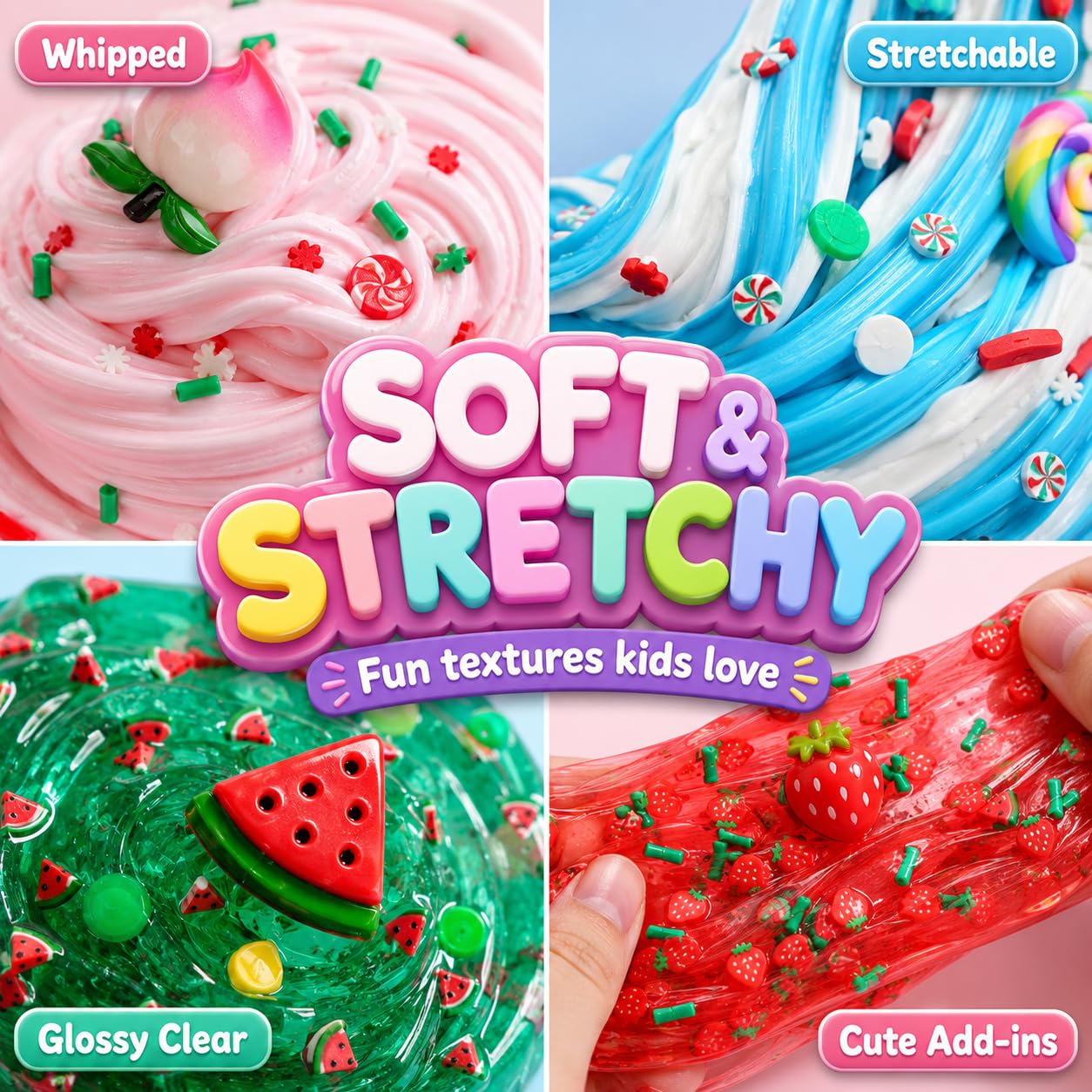 8-Pack Scented Slime Kit with Peach Butter and Clear Slime, Non-Sticky, Includes Charms – Gift for Kids