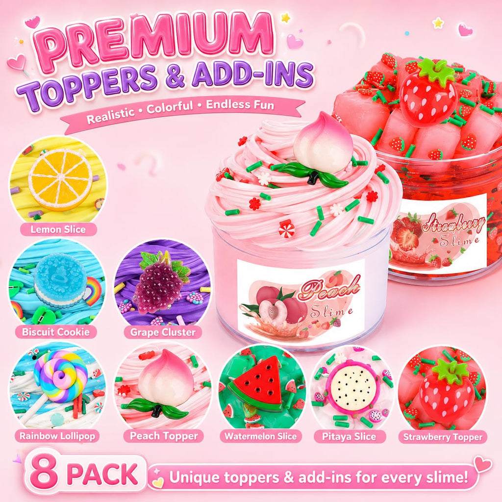 8-Pack Scented Slime Kit with Peach Butter and Clear Slime, Non-Sticky, Includes Charms – Gift for Kids