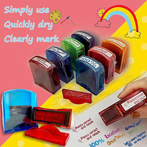 8-Pack Self-Inking Teacher Stamps - Motivational Messages & Parents Signature - Colorful Classroom Supplies by Bertiveny