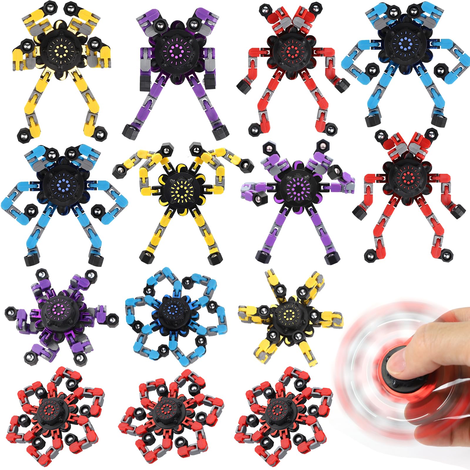 8-Pack Transformable Fidget Spinner Toys - Deformation Robot Chain Spinner for Stress Relief and Focus
