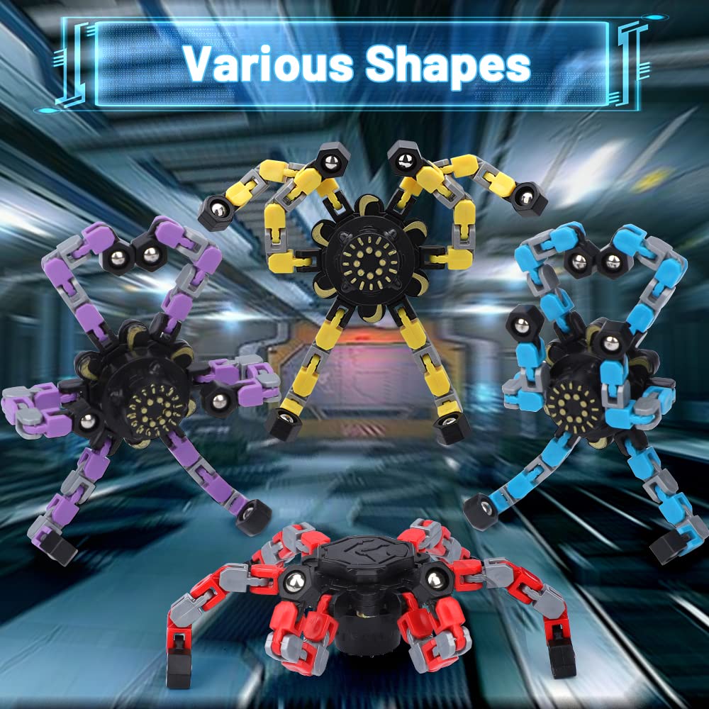 8-Pack Transformable Fidget Spinner Toys - Deformation Robot Chain Spinner for Stress Relief and Focus