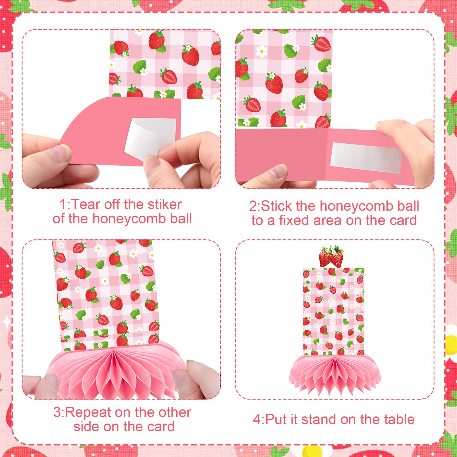8-Piece Strawberry First Birthday Honeycomb Centerpiece Set - Pink & Red Photo Table Decor for Baby Girl's 1st Party