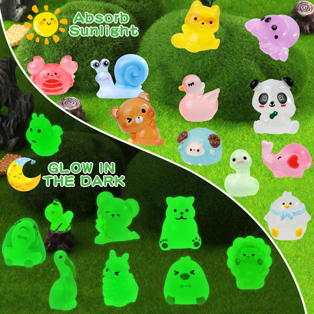 80 Luminous Mini Resin Animals – Unique Glow in the Dark Figurines for Fairy Gardens, Dollhouses & Party Favors