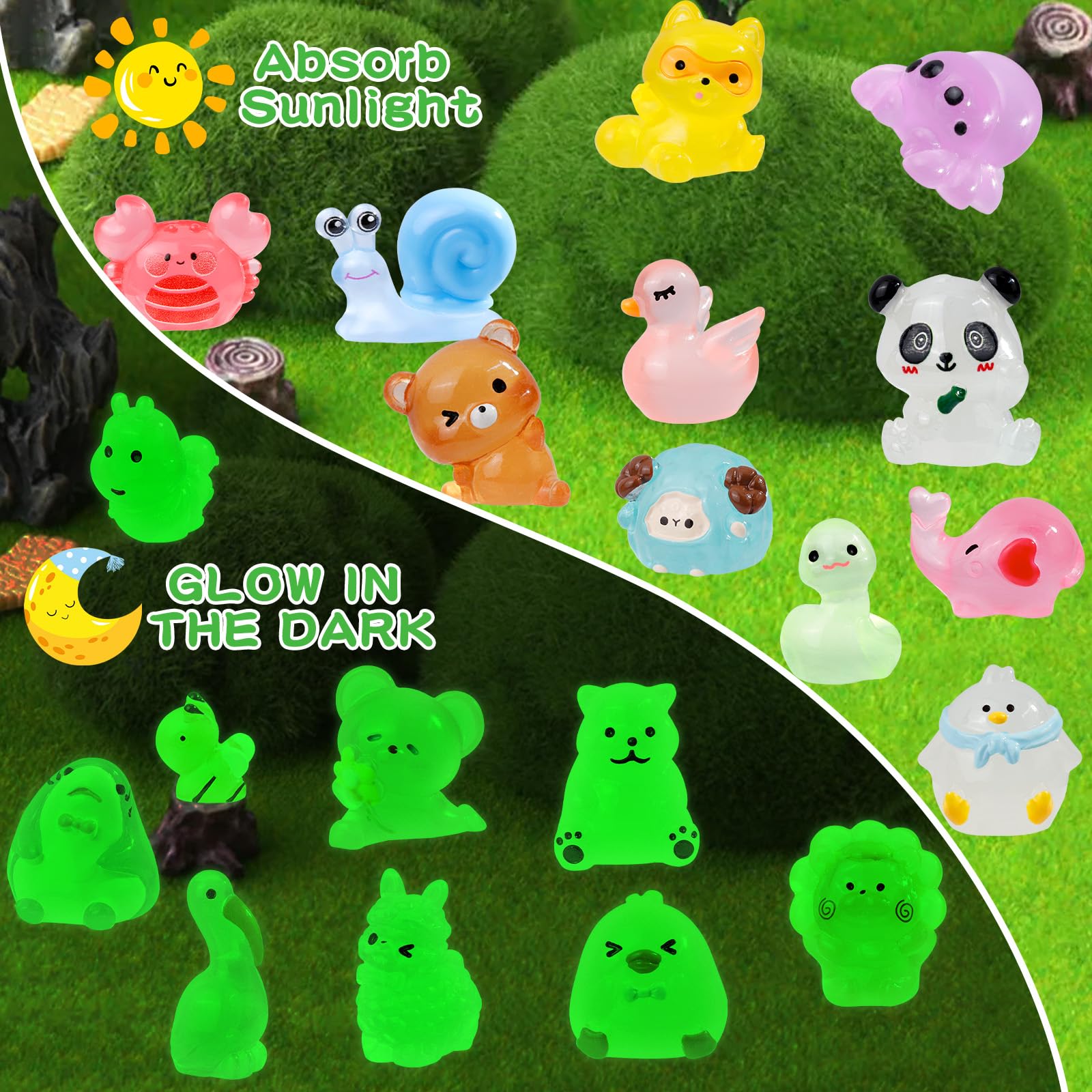 80 Luminous Mini Resin Animals – Unique Glow in the Dark Figurines for Fairy Gardens, Dollhouses & Party Favors