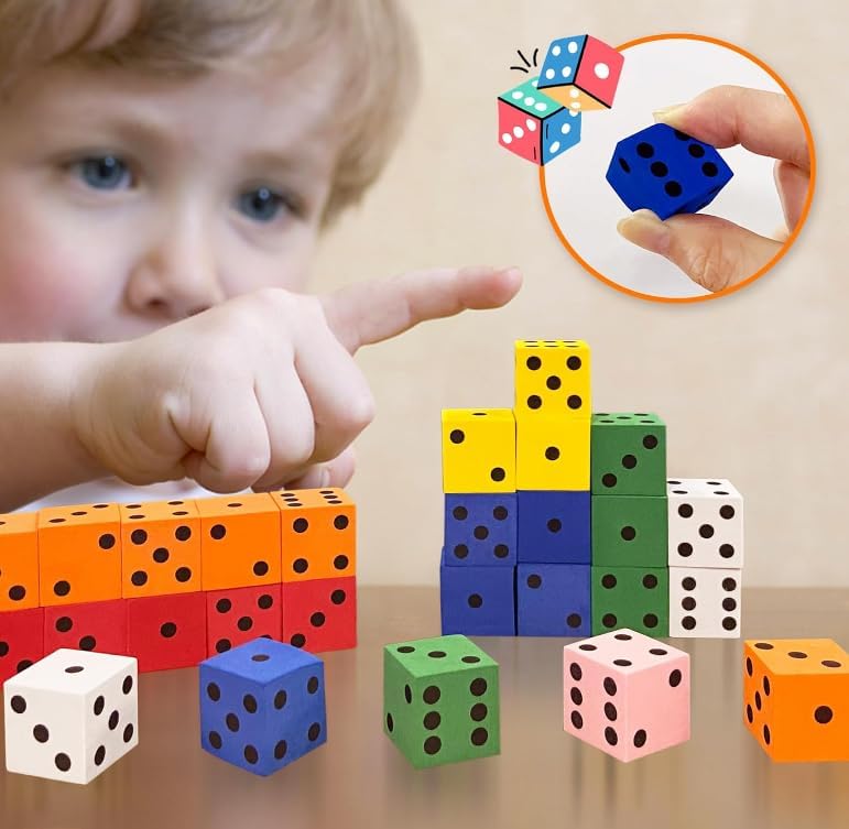 80-Piece Foam Dice Set in 7 Colors – 0.78 Inch Soft Dice for Math Games and Classroom Learning