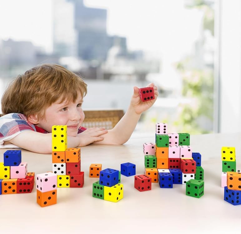 80-Piece Foam Dice Set in 7 Colors – 0.78 Inch Soft Dice for Math Games and Classroom Learning