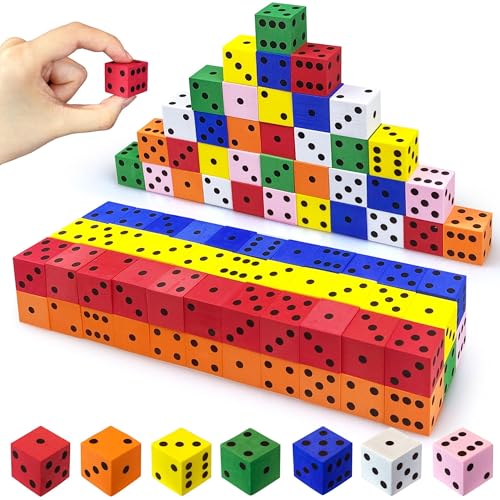 80-Piece Foam Dice Set in 7 Colors – 0.78 Inch Soft Dice for Math Games and Classroom Learning