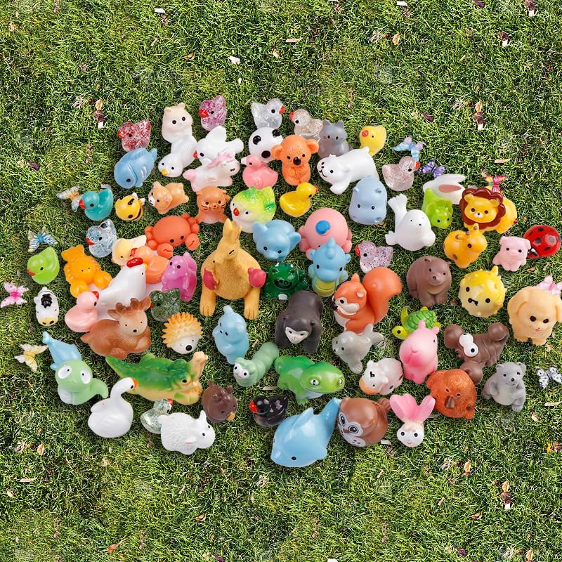 80-Piece Mini Resin Animals Set - Assorted Tiny Figurines for Fairy Gardens, Dollhouses & Crafts