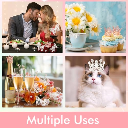 80-Piece Silver Crown, Butterfly & Flower Pin Set for Bouquets and Cake Toppers