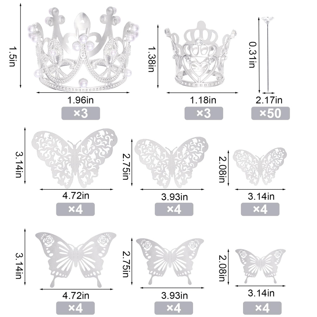80-Piece Silver Crown, Butterfly & Flower Pin Set for Bouquets and Cake Toppers