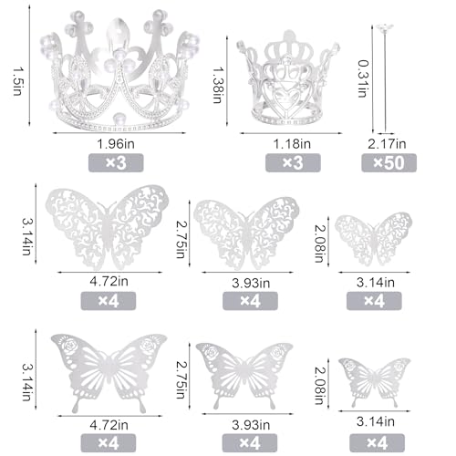 80-Piece Silver Crown, Butterfly & Flower Pin Set for Bouquets and Cake Toppers