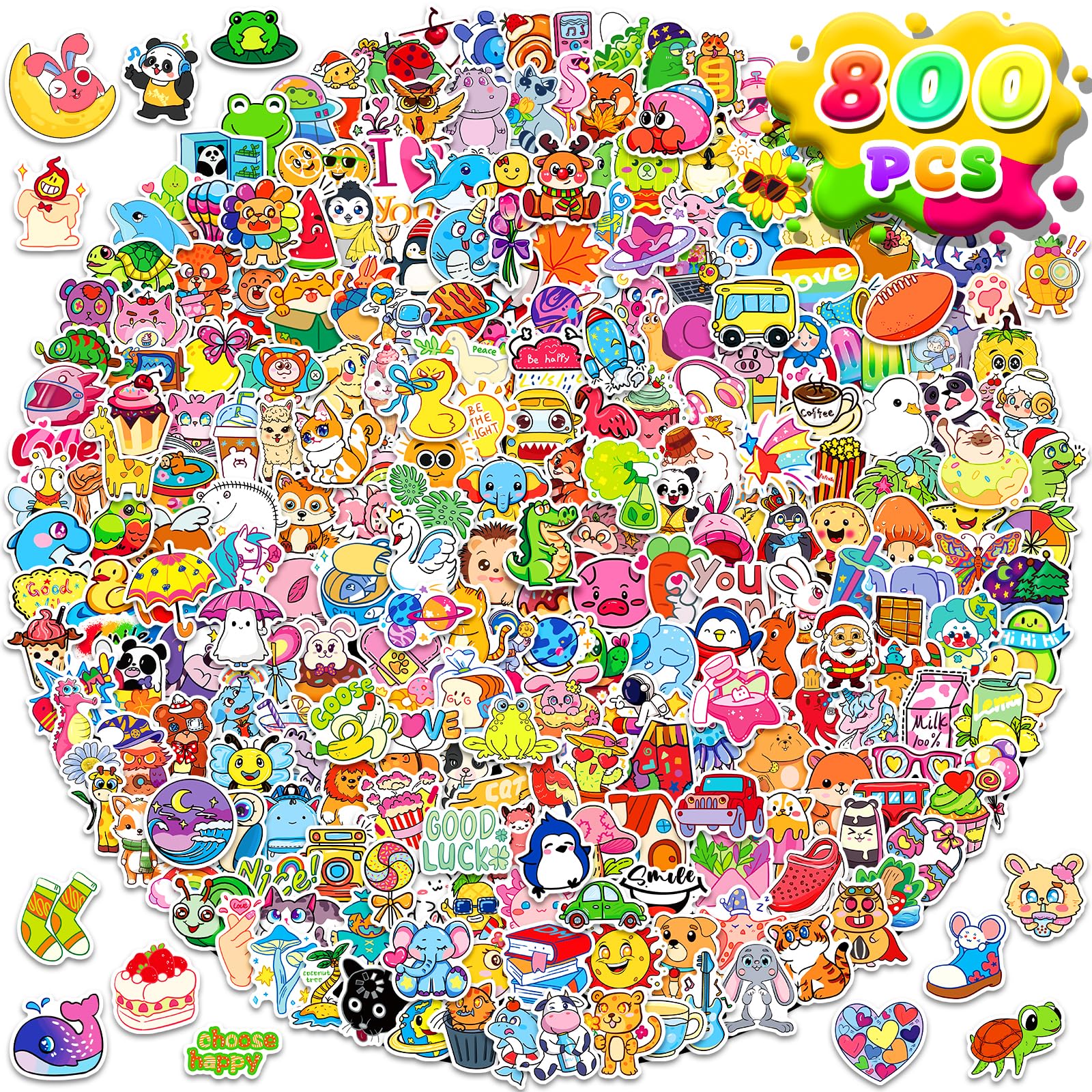 800-Piece Vinyl Water Bottle Stickers – Colorful, Waterproof, and Reusable for Kids & Adults