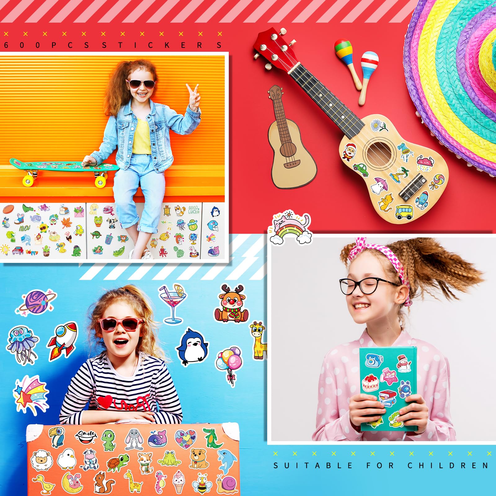 800-Piece Vinyl Water Bottle Stickers – Colorful, Waterproof, and Reusable for Kids & Adults
