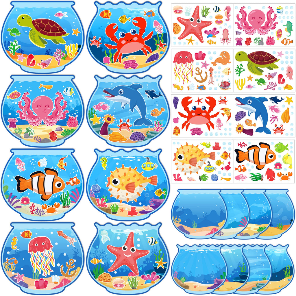80UncleKimby Summer Activities: Ocean Animal Sticker Craft Kit – 32 Fishbowl Backgrounds & Sticker Sheets