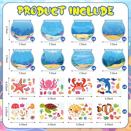 80UncleKimby Summer Activities: Ocean Animal Sticker Craft Kit – 32 Fishbowl Backgrounds & Sticker Sheets