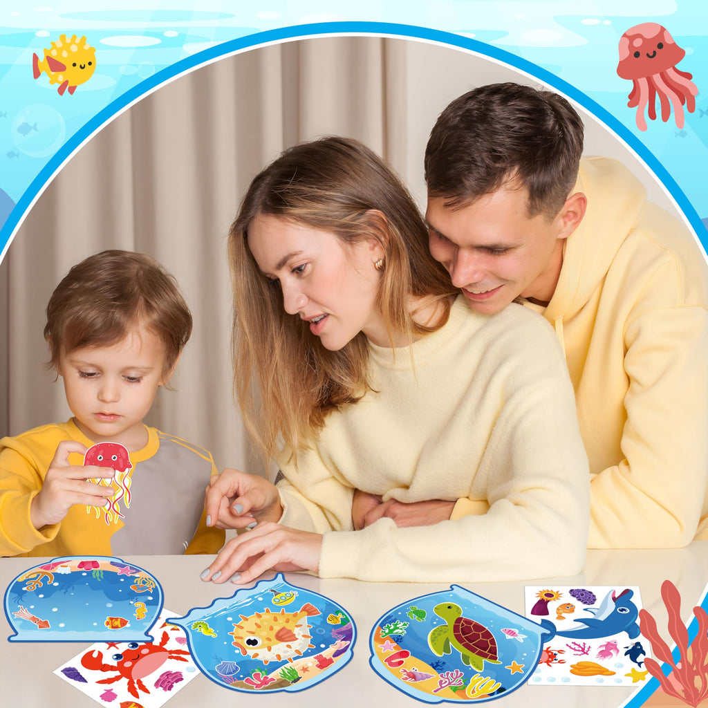 80UncleKimby Summer Activities: Ocean Animal Sticker Craft Kit – 32 Fishbowl Backgrounds & Sticker Sheets