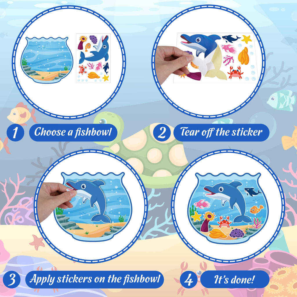 80UncleKimby Summer Activities: Ocean Animal Sticker Craft Kit – 32 Fishbowl Backgrounds & Sticker Sheets