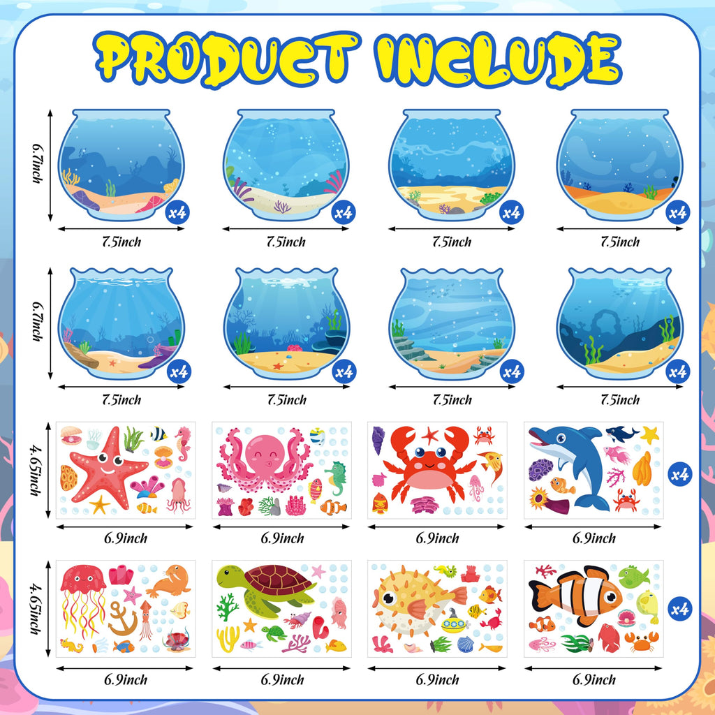 80UncleKimby Summer Activities: Ocean Animal Sticker Craft Kit – 32 Fishbowl Backgrounds & Sticker Sheets