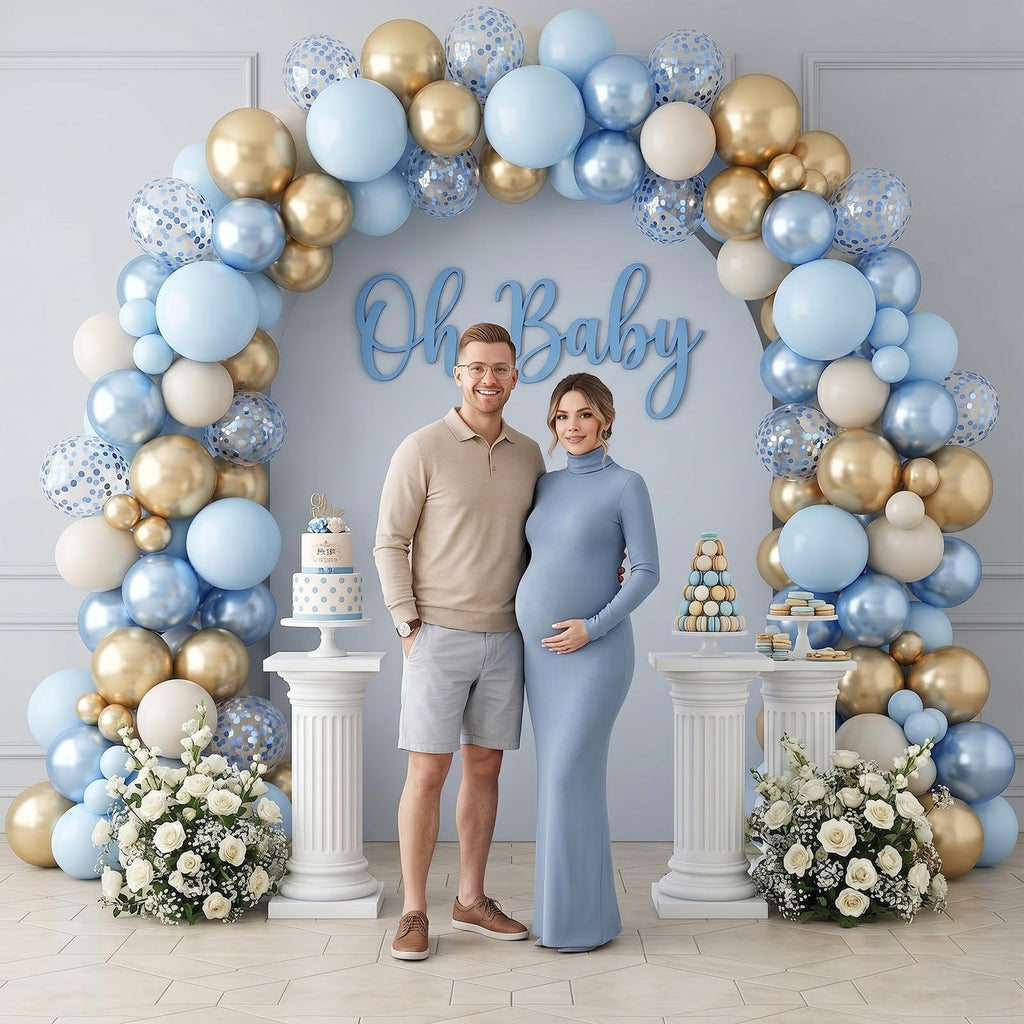 Govpy 60-Pack Dusty Blue and Gold Balloons, 12 Inch Metallic Confetti Party Set for Baby Shower, Wedding, Gender Reveal