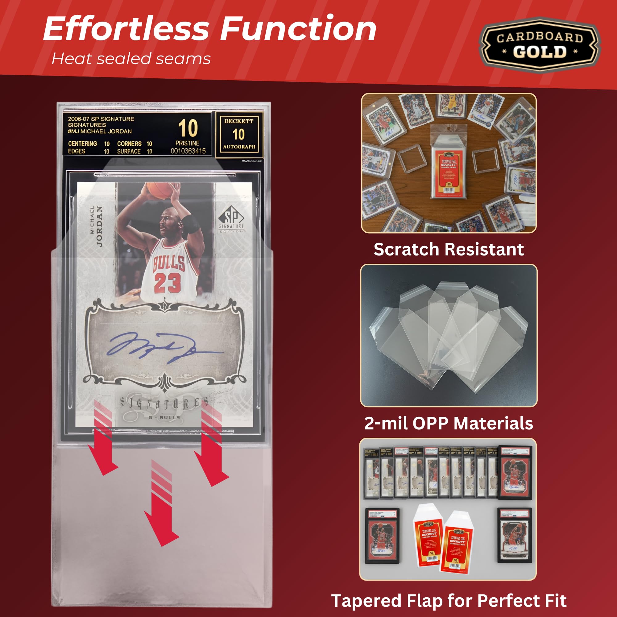 Cardboard Gold BGS Graded Card Sleeves | 50 Crystal Clear Resealable Slab Protectors – Precision Cut for Beckett Slabs