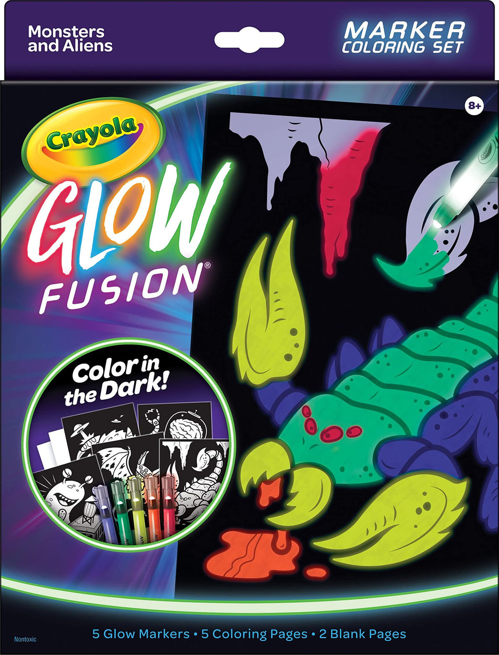 Crayola Glow Fusion Monster & Alien Coloring Kit: Light Up the Dark with 5 Glow Markers
