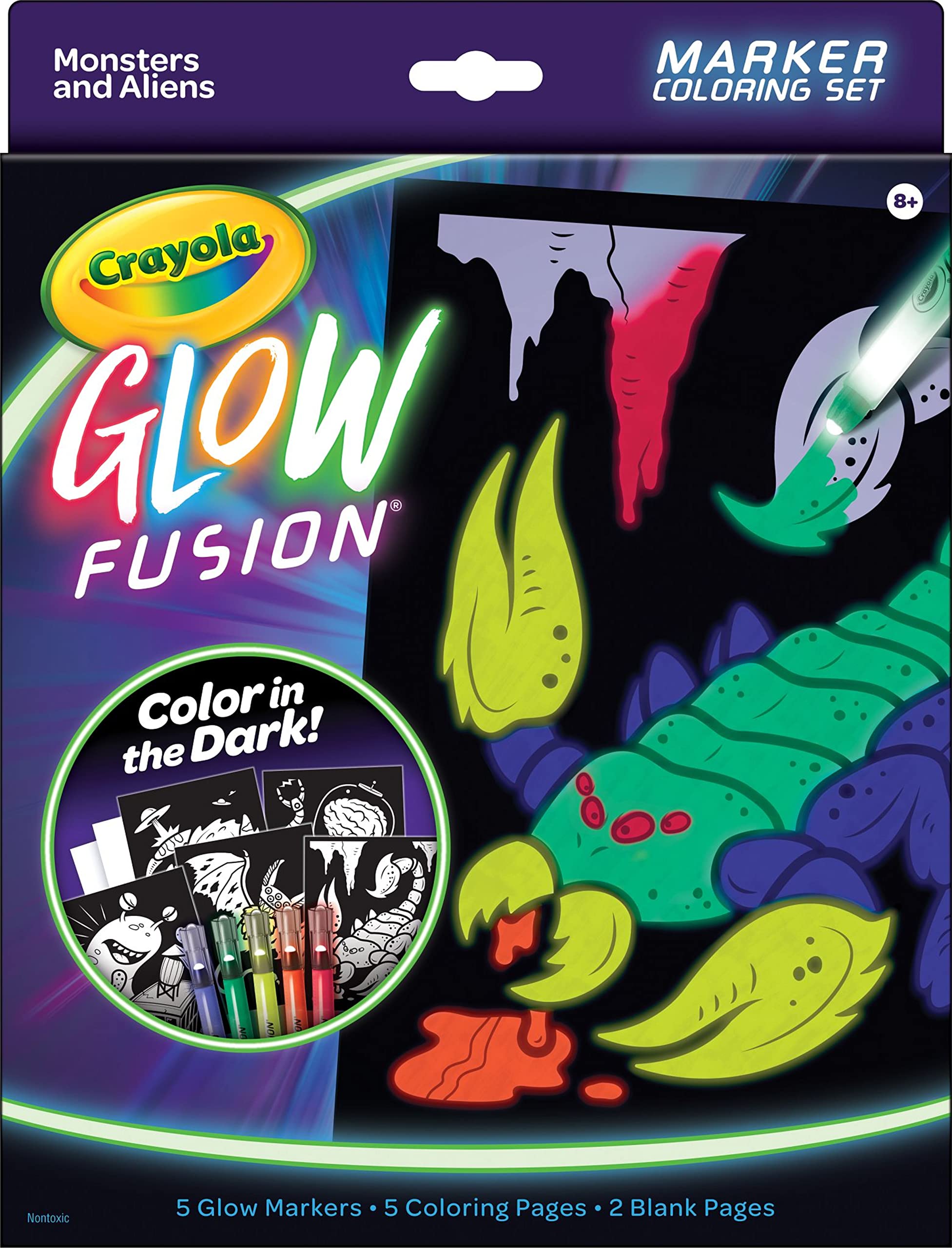 Crayola Glow Fusion Monster & Alien Coloring Kit: Light Up the Dark with 5 Glow Markers