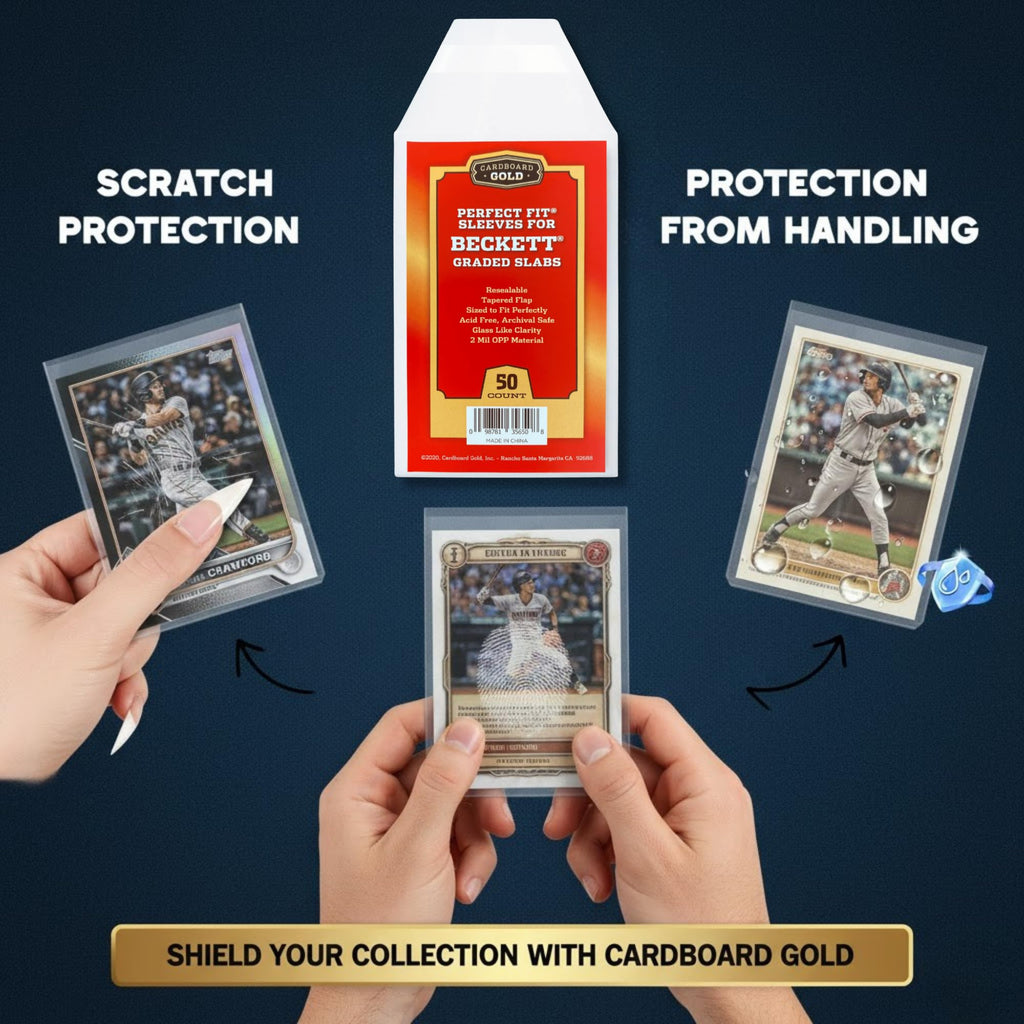 Cardboard Gold BGS Graded Card Sleeves | 50 Crystal Clear Resealable Slab Protectors – Precision Cut for Beckett Slabs
