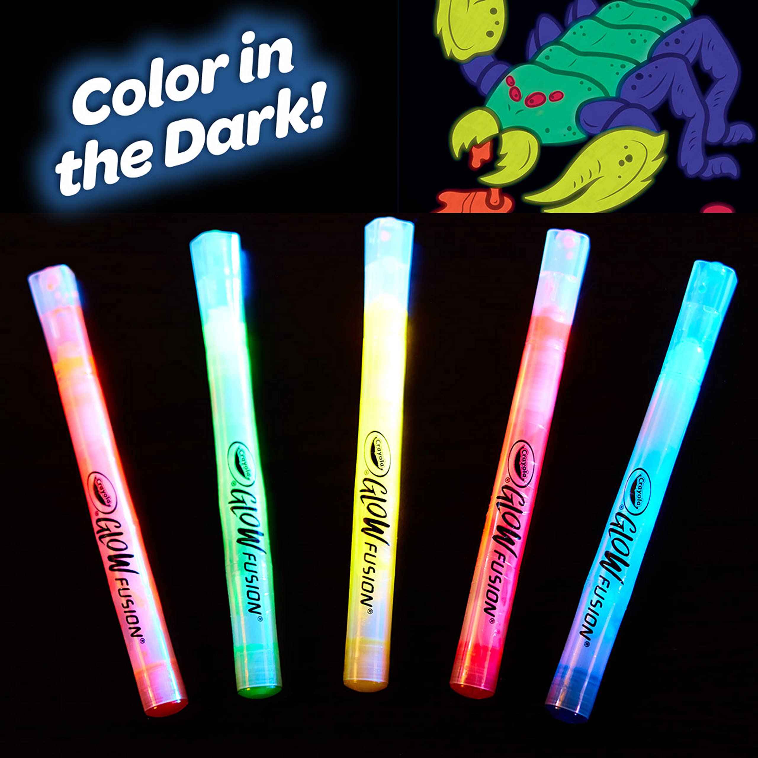 Crayola Glow Fusion Monster & Alien Coloring Kit: Light Up the Dark with 5 Glow Markers