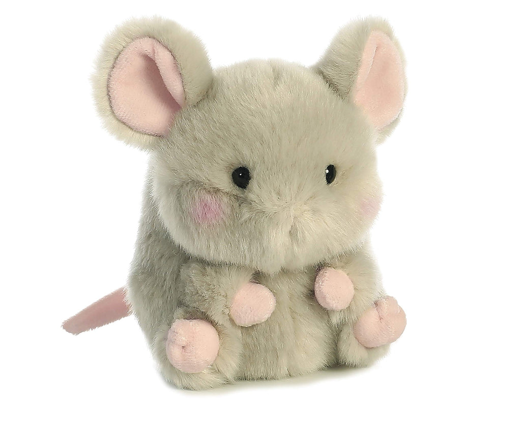 Aurora Rolly Pet Frisk Mouse Stuffed Animal - 5" Gray Plush, Sits & Rolls, Compact Travel Toy