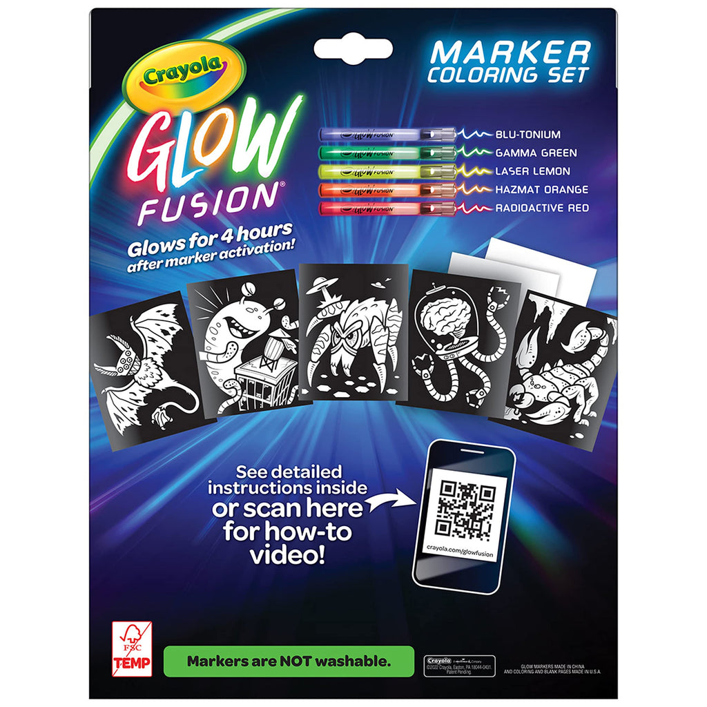 Crayola Glow Fusion Monster & Alien Coloring Kit: Light Up the Dark with 5 Glow Markers