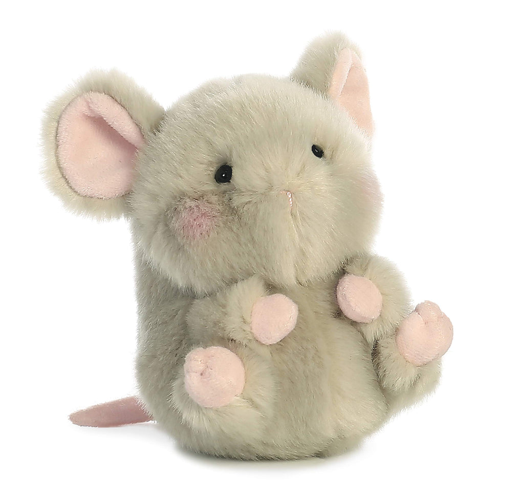 Aurora Rolly Pet Frisk Mouse Stuffed Animal - 5" Gray Plush, Sits & Rolls, Compact Travel Toy