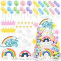 82-Piece Boho Rainbow Cake Topper Set with Flowers, Balls, and Stars – Draupnir