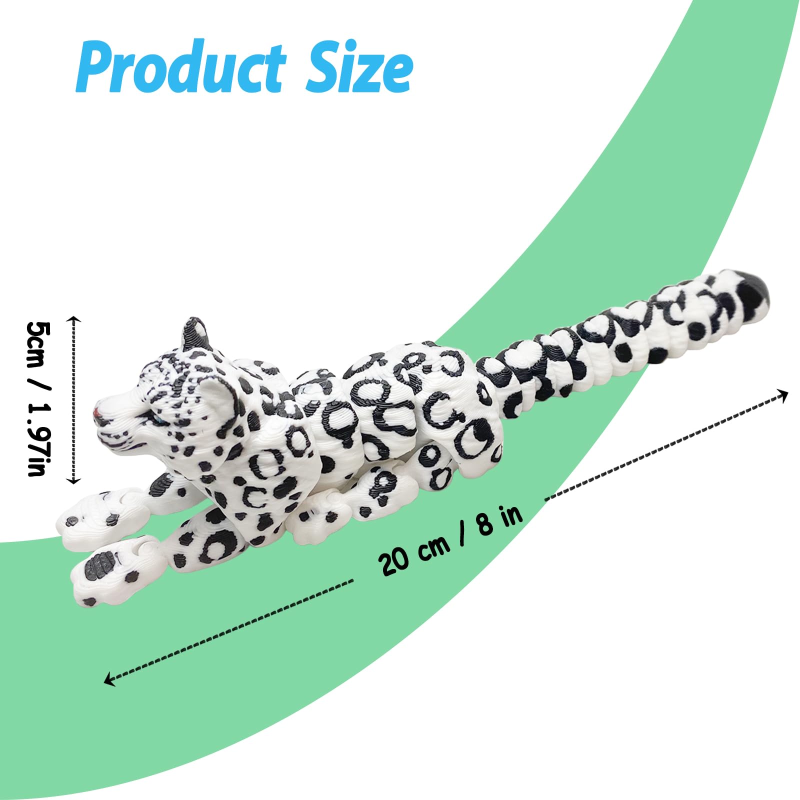 8in Articulated 3D Printed Snow Leopard – Flexible PLA Figurine for Desk Decor & Stress Relief